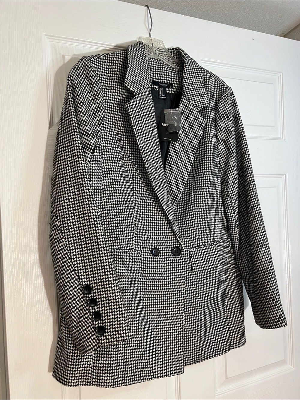 Forever 21 Black & White Houndstooth Double-Breasted Blazer
